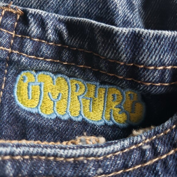 EMPYRE Phat Wide Leg Oversize Skate Y2K Rave Dark Blue Denim Jean Shorts - Picture 3 of 13